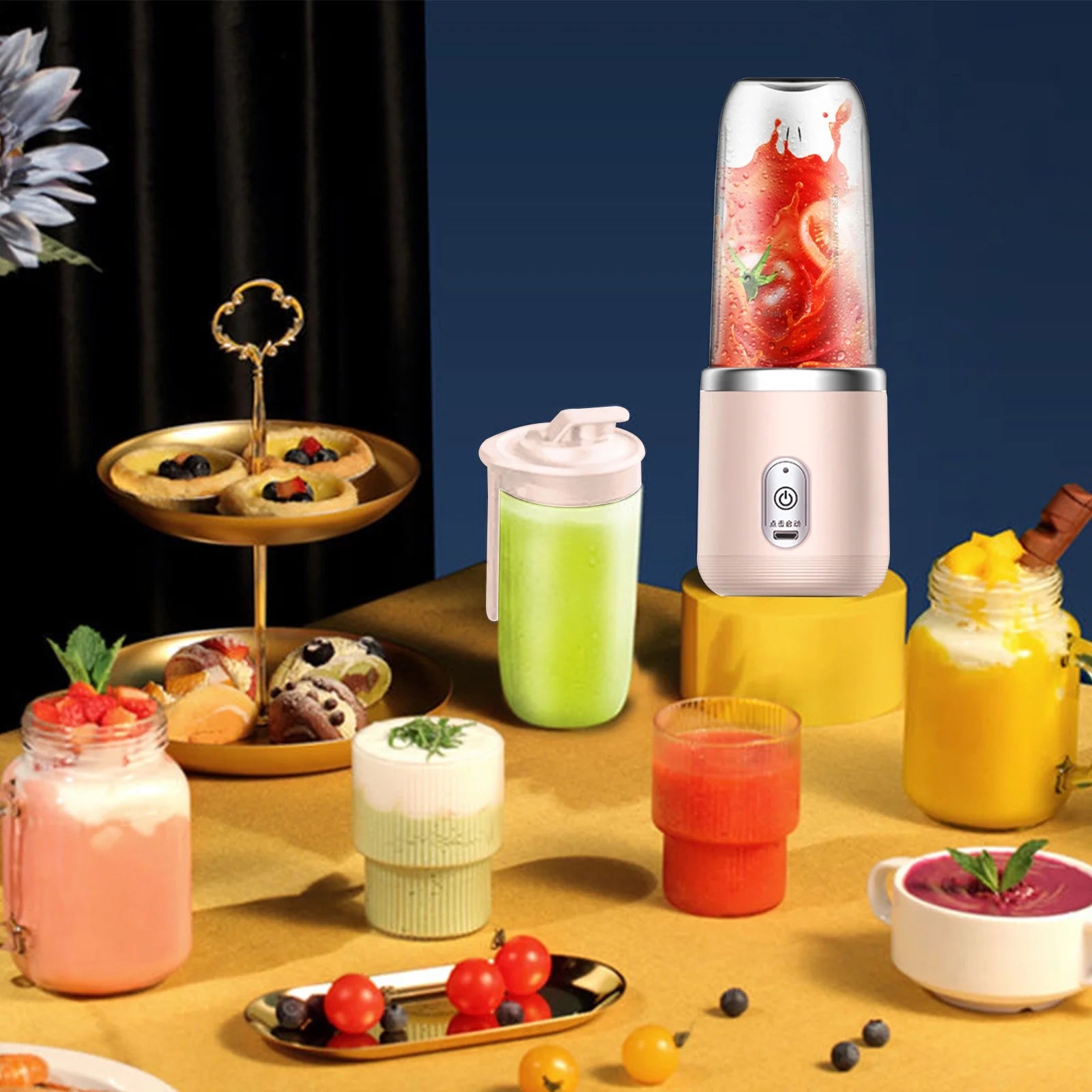 Winter Savings Clearance!  Portable Blenders ,Personal Blend-Er for Shakes and Smoothies, Fruit Juicer USB Rechargeable with 6 Blades, Handheld Blenders for Sports Travel and Outdoors