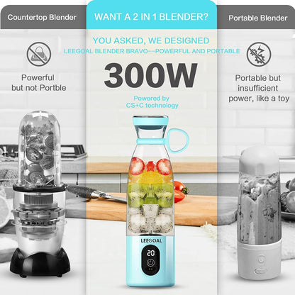 Smoothie Maker, 18OZ/535ML Portable Smoothie Blender Juicer Mixer, 300W Powerful Personal Blender | Crushes Ice Cubes| 3X MORE POWERFUL than Most USB Blenders,  Blender Bravo Blue